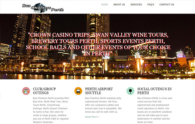 BusChartersPerth Website design layout in HTML5 in Australia